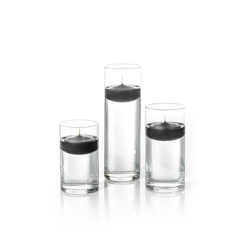 yummi Set of 18 Floating Candles and Cylinder Vases - Black