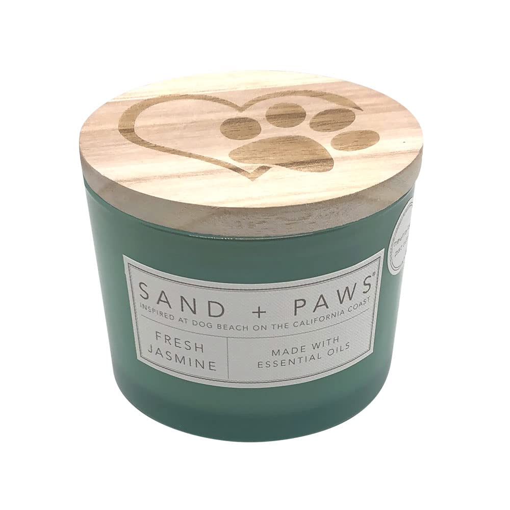Sand + Paws Scented Candle - Fresh Jasmine - Additional Scents and Sizes –Luxurious Air Freshening Jar Candles Neutralize pet Odors and Enhance Home décor – 100% Cotton Lead-Free Wicks - 12 oz