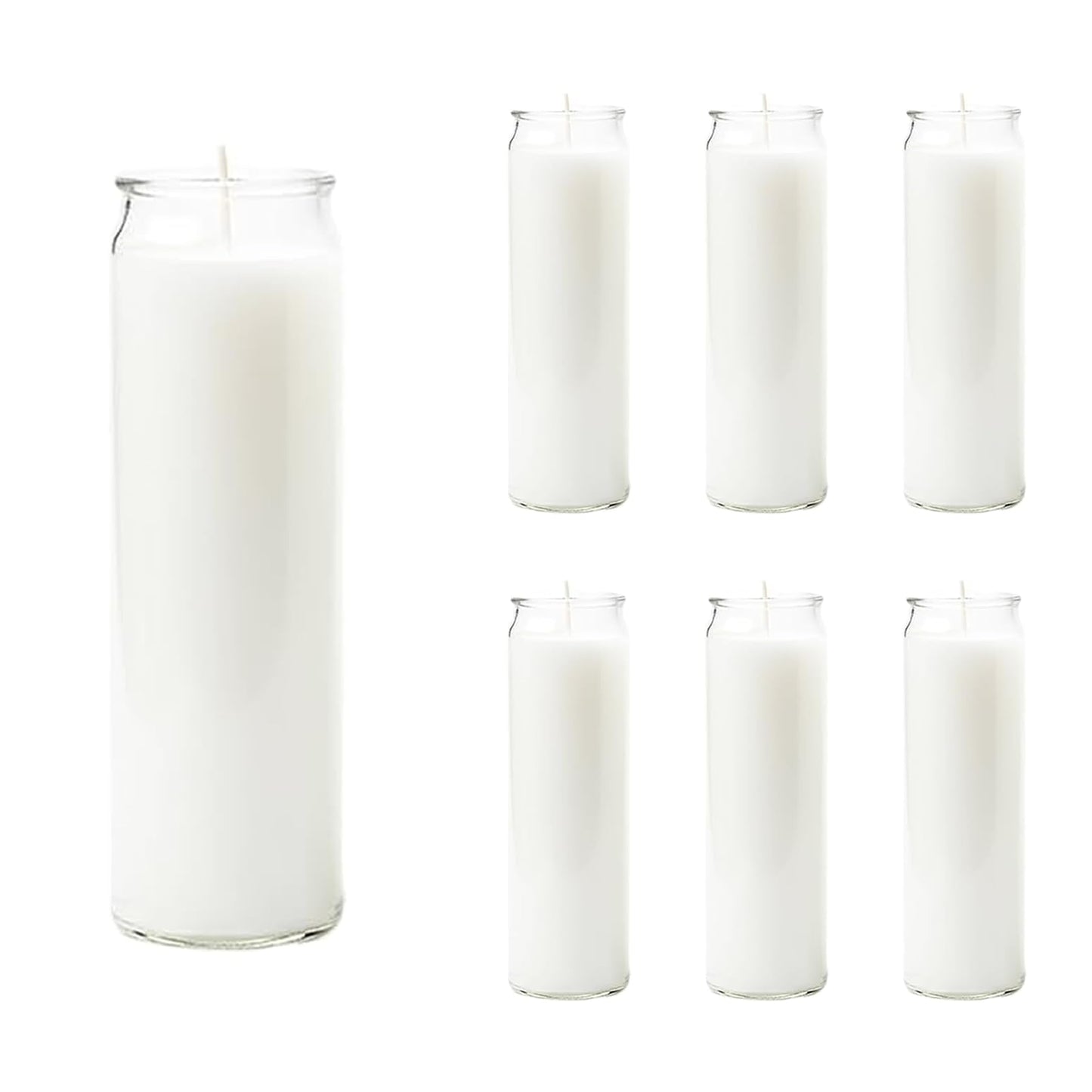 SRCVYLT 6PC White 7 Day Candles in Glass Container, Unscented Wax Prayer Candle, 2.5×8.1 Inches Pillar Candles for Memorials,Religious,Catholicism,Churches, Altars,Vigils Religious Occasions