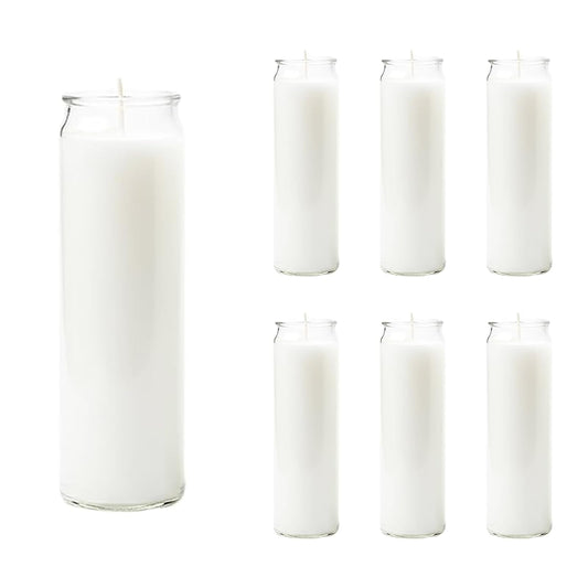 SRCVYLT 6PC White 7 Day Candles in Glass Container, Unscented Wax Prayer Candle, 2.5×8.1 Inches Pillar Candles for Memorials,Religious,Catholicism,Churches, Altars,Vigils Religious Occasions