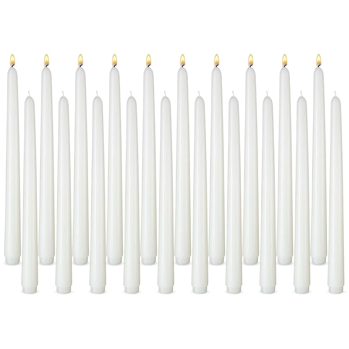 20 Pack White Taper Candles, 10 Hours Burn Time, Unscented, Smokeless and Dripless, 0.8 x 12 Inch Dinner Candle Set for Household, Wedding, Party and Home Décor Candlesticks