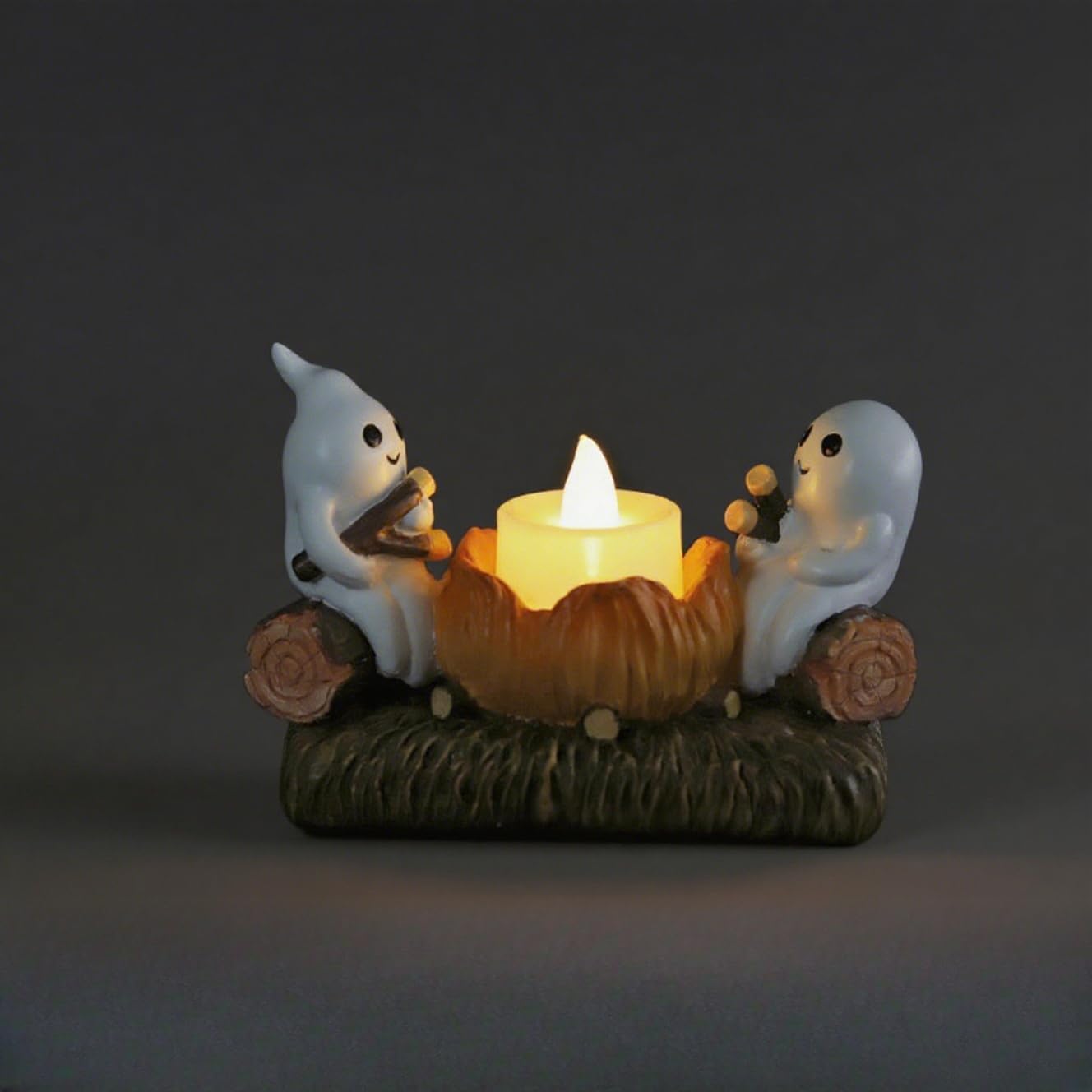 Halloween Candle Holder with Ghost Figurines -Indoor Seasonal Decor Base for Bowl Candles Party & Home Display