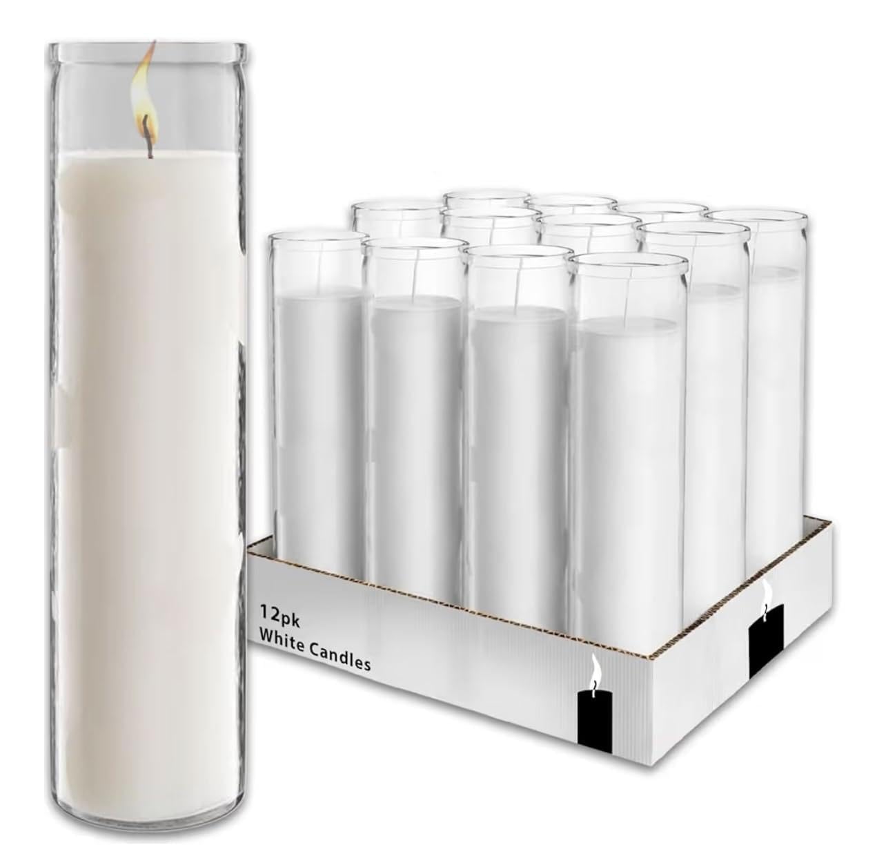 White Prayer Glass Candle, 8 Inch, 12 Pack, Devotional for Vigils, Ceremonies