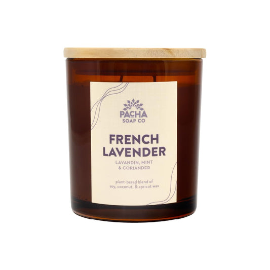 Pacha Soap Co. French Lavender Candle - Lavandin, Mint, and Coriander Scented, Soy, Coconut & Apricot Wax Blend, Cotton Wick, 40+ Hour Burn Time, Long-Lasting, Recyclable, Made in the USA, 7 oz