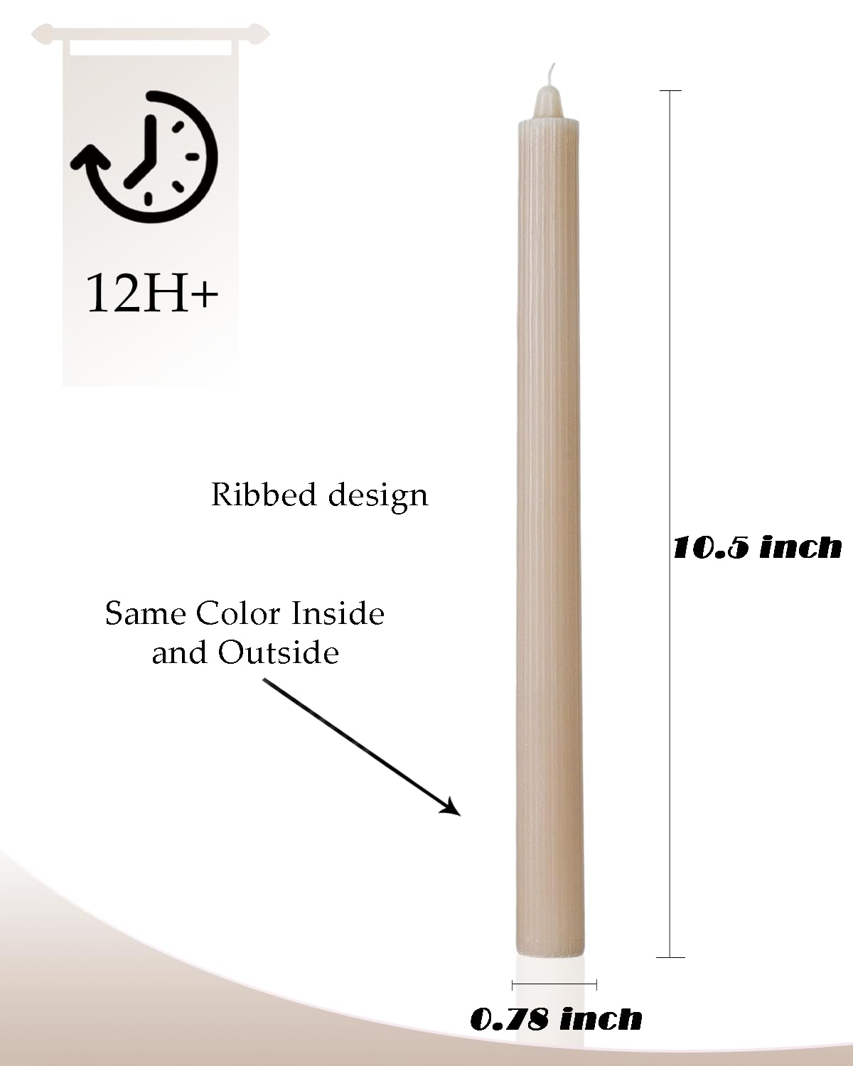 LPUSA Sahara Beige Taper Candles Ribbed Dripless Tapered Candles Ideal as Dinner Candle Smokeless and Unscented Candle Sticks Long Burning,10.5 inch,Set of 12