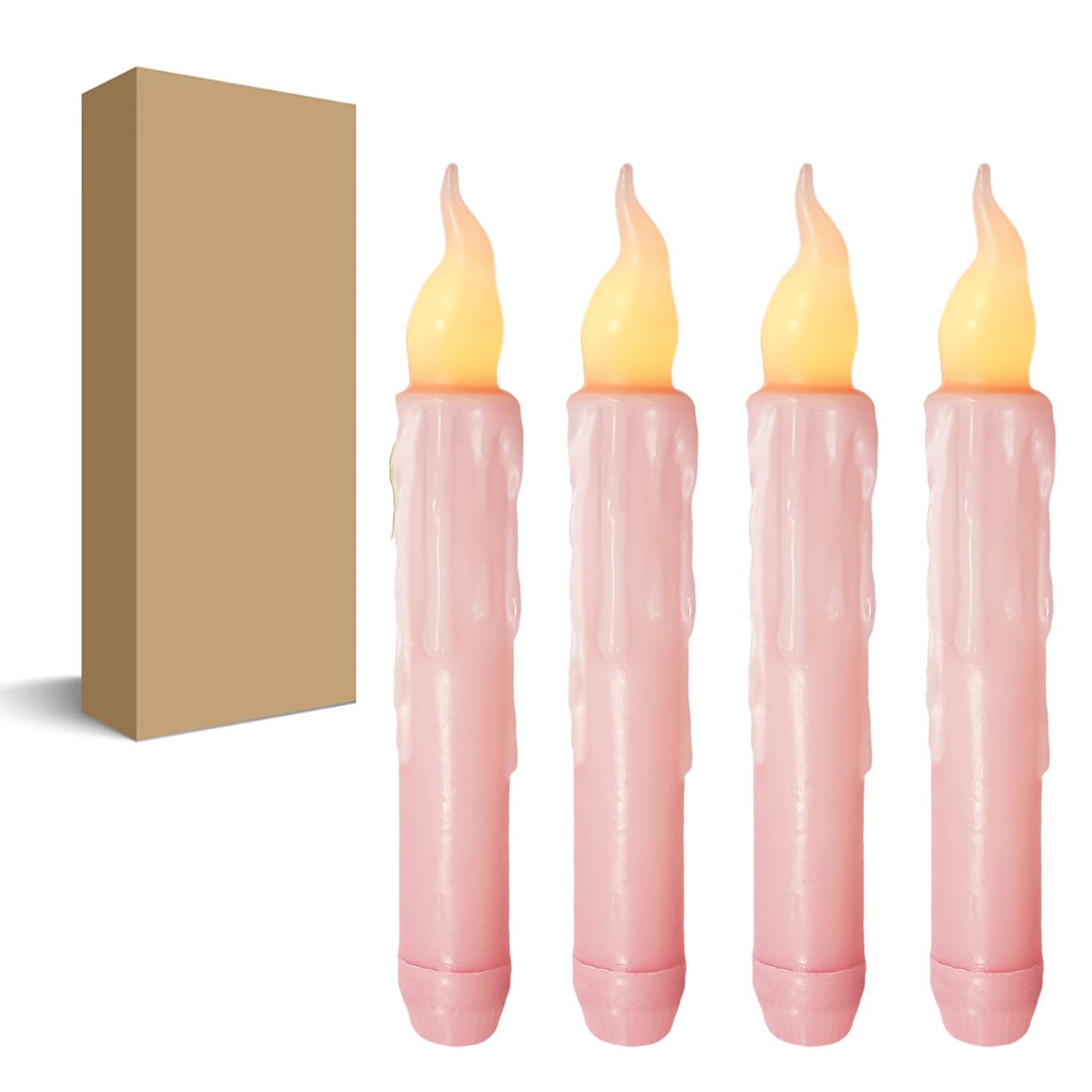 FCMSHAMD Pink Flameless Short Taper Candles, Real Wax Hand Dipped LED Battery Operated with Remote, Flickering Flame Lights for Festival Party Home Décor, 6.7 Inch Primitive Flameless Candles, 4PCS