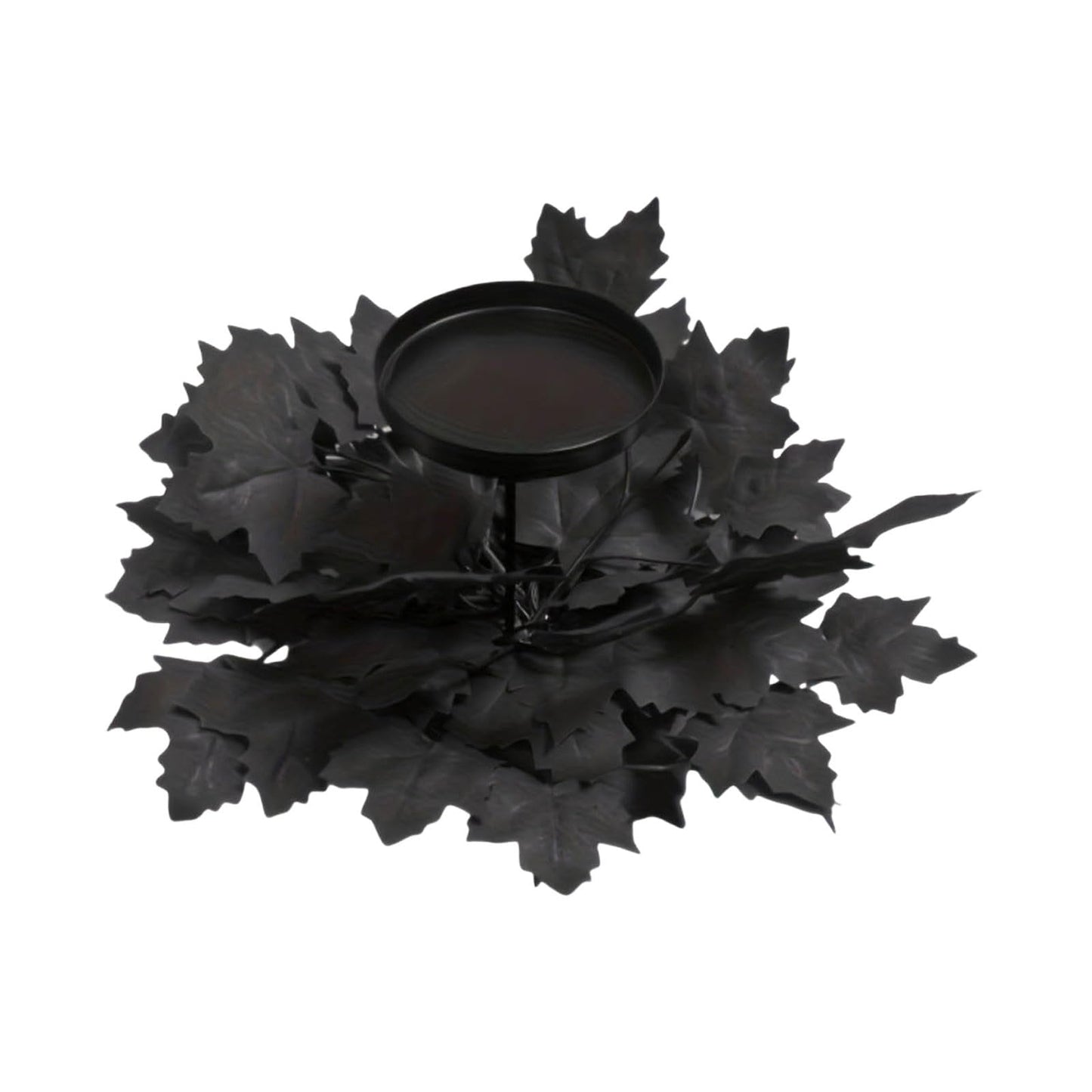 Mini Halloween Wreaths with Plastic Candle Holder, 5.5" Artificial Black Maple Leaves Candle Wreath Floral Twig Candleholder Wreath for Table Centerpieces Decorations