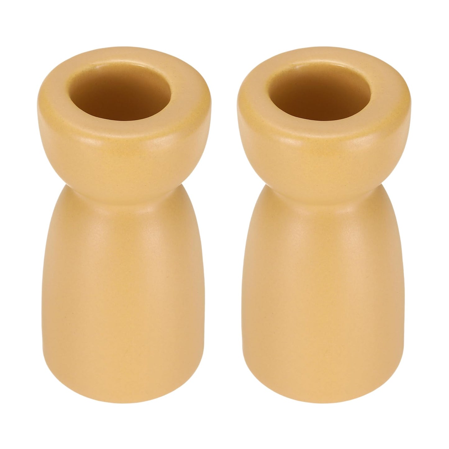 uxcell 2 Pack Candlestick Holder Light Yellow Ceramic Taper Candle Holder Candle Stand Holders Modern Style Decoration for Centerpiece Tabletops Anniversary