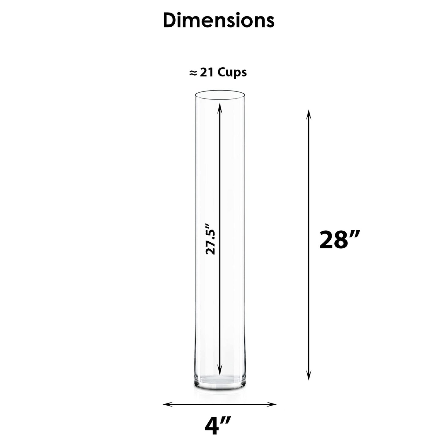 CYS Excel Clear Glass Cylinder Vase (H:28" D:4") | Multiple Size Choices Glass Flower Vase Centerpieces | Hurricane Floating Candle Holder Vase