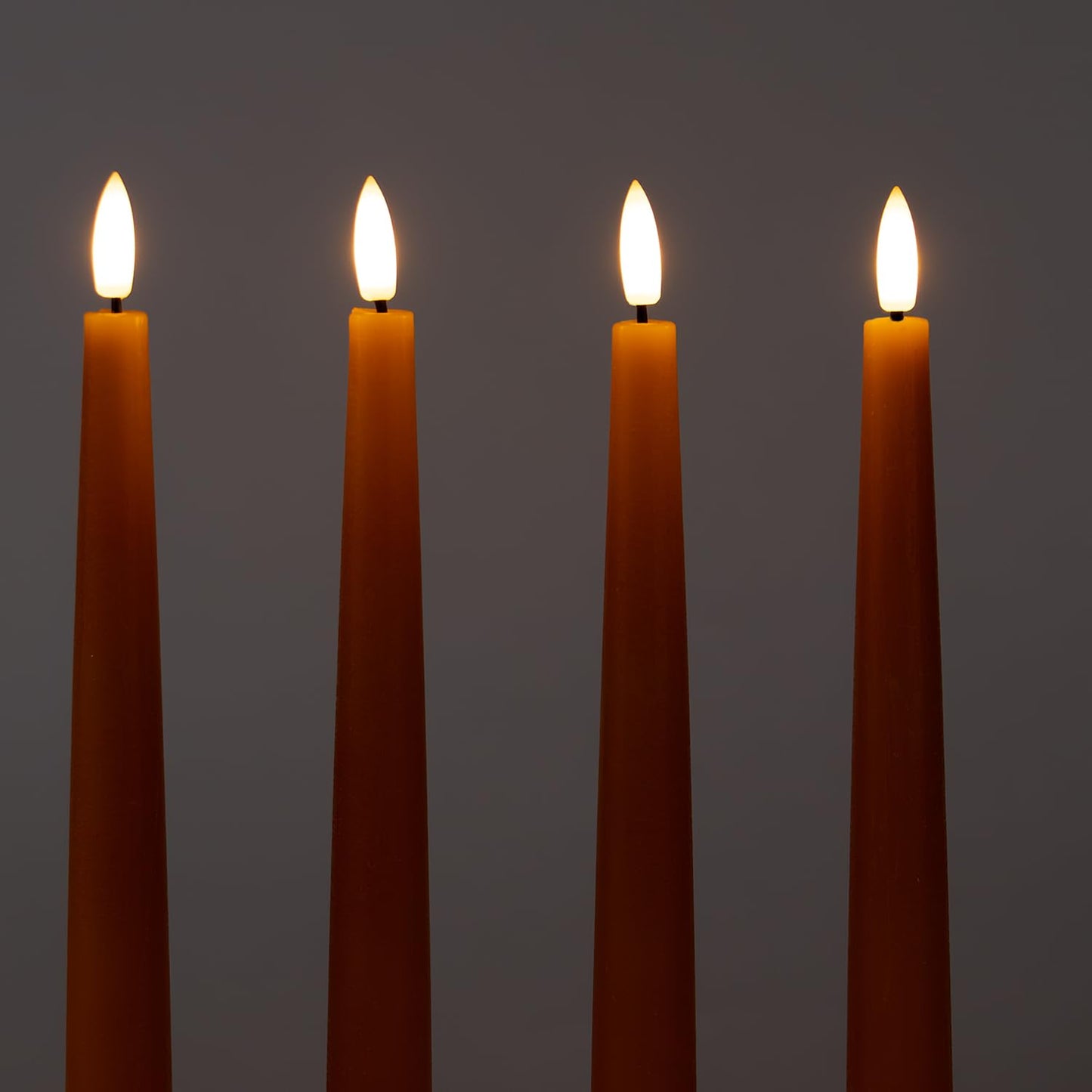 Fanna 9.6" Orange Real Wax Flameless Taper Candles with Timer, Battery Operated Led Candlesticks for Halloween, Harvest and Fall, Remote and Batteries Included - Set of 4