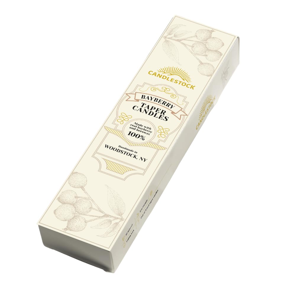 Candlestock Real Bayberry Taper Candle Pair 8 inch - Pure Bayberry and Pure 100% USA Beeswax Blend - Dripless Taper Candle Pair