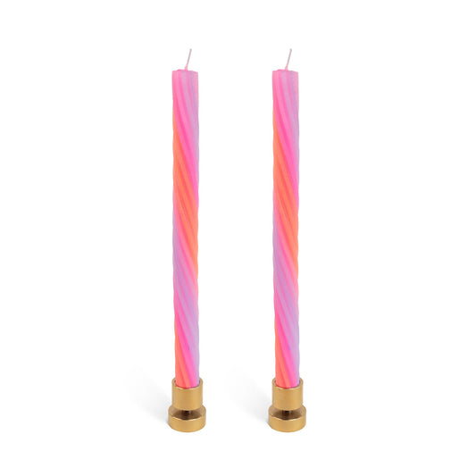 Rope Candles (2 Pack) - Joyful Spiral Design Taper Candlesticks | Bright Colors | 7/8” diam x 11” Length | Designed by Lex Pott | Made in USA (Orange)