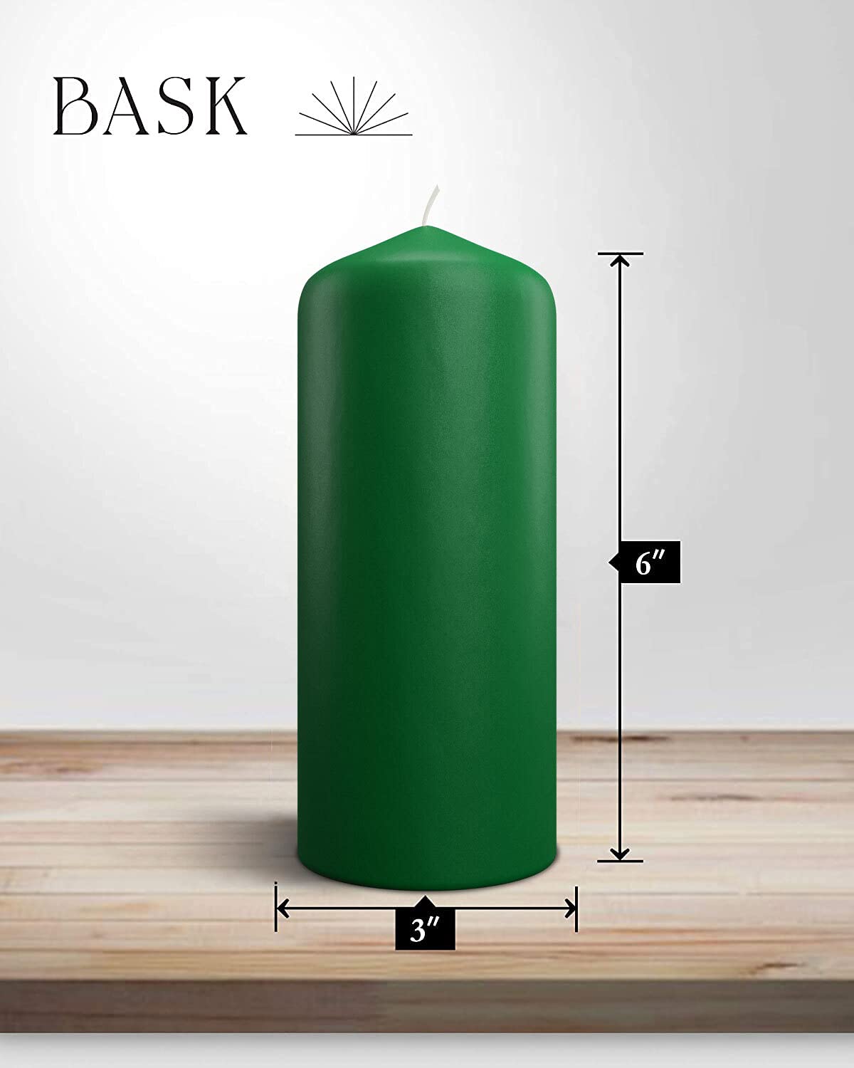 Cone Top Pillar Candles by Bask - Set of 6-3" x 6" Dripless Unscented Holiday Candles in Green for Home Decor, Relaxation & All Occasions