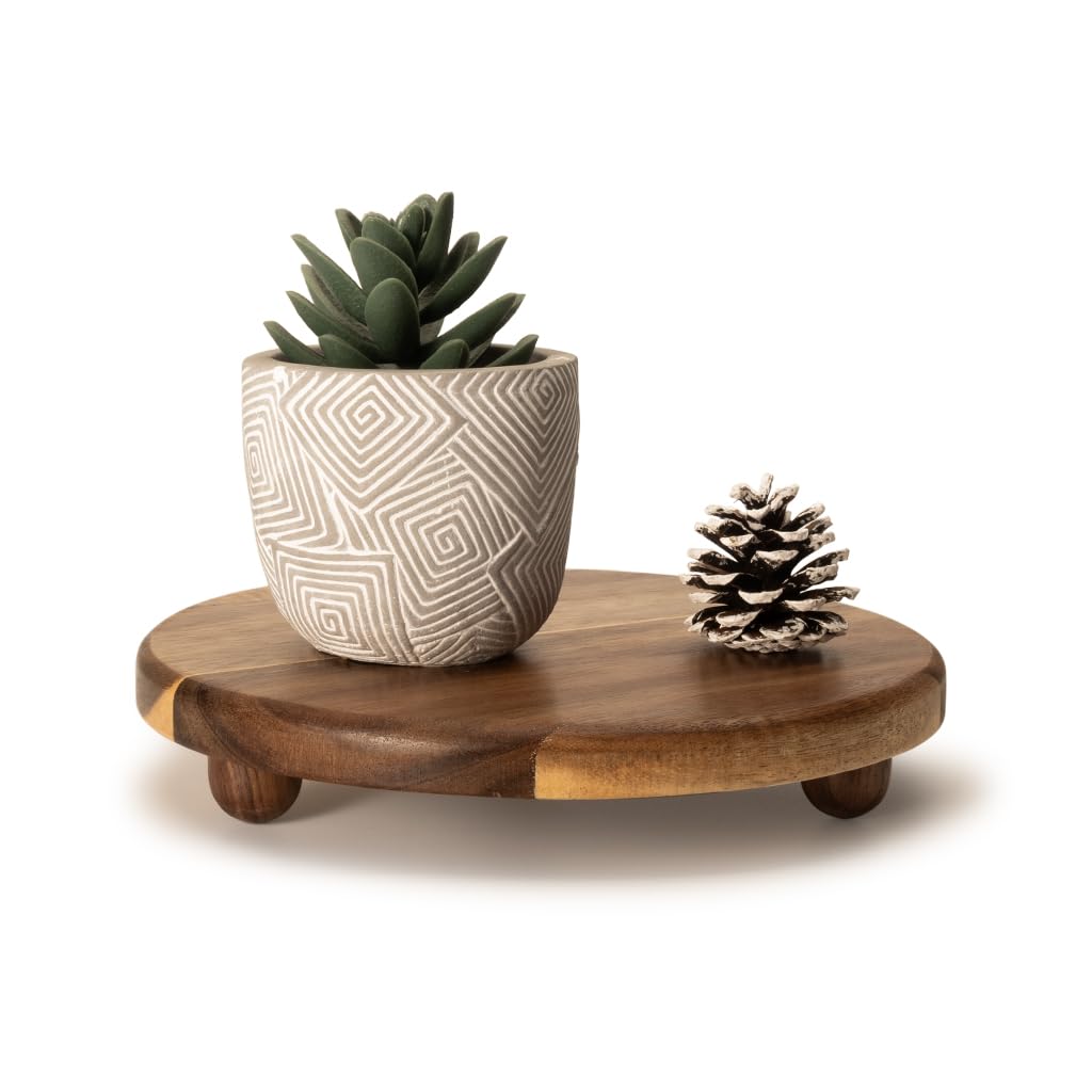 Small Round Acacia Wood Pedestal Stand Decorative Farmhouse Wood Riser for Display Wooden Stand Soap Tray Candle Plant Holder Kitchen Bathroom Coffee Bar Counter Organizer