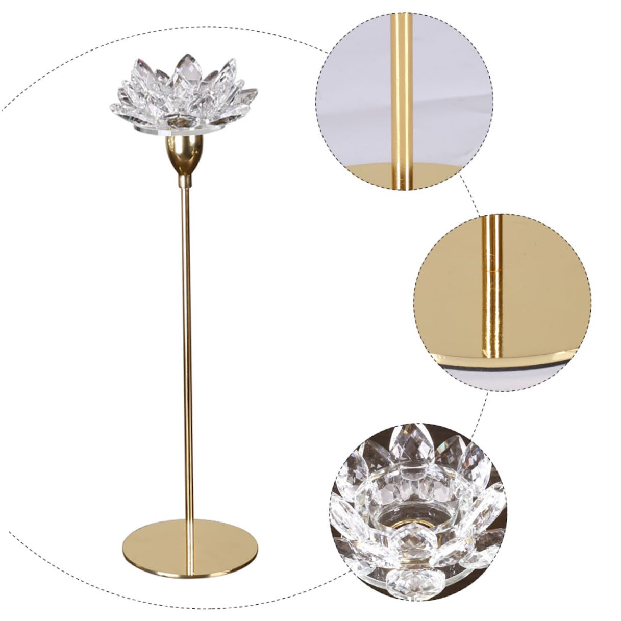 minkissy Metal Candlestick Holder Crystal Lotus Candlelight Dinner Decoration Small Gold Minimalist Dining Room Candle Stick Ornament