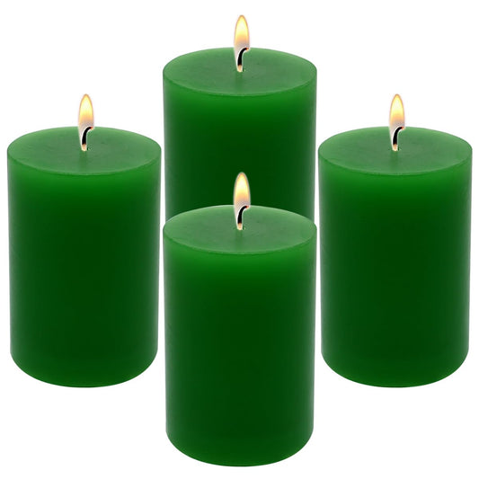 4 Packs 2x3 Inch Green Pillar Candles Small 24 Hours Unscented Dripless Cylinder Colored Candles for St. Patrick's Day Easter Home Dinner Table Wedding Party