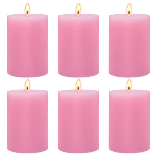 6 Packs 2.75x3.25 Inch Pink Pillar Candles, Unscented Dripless Non-Toxic Pastel Colored Smokeless Clean Long Lasting Burning Cylinder Candles for Home Dinner Table Decoration Power Outage Emergency