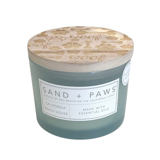 Sand + Paws Scented Candle -California Beach House –Luxurious Air Freshening Jar Candles Neutralize pet Odors and Enhance Home décor – 100% Cotton Lead-Free Wicks - 12oz