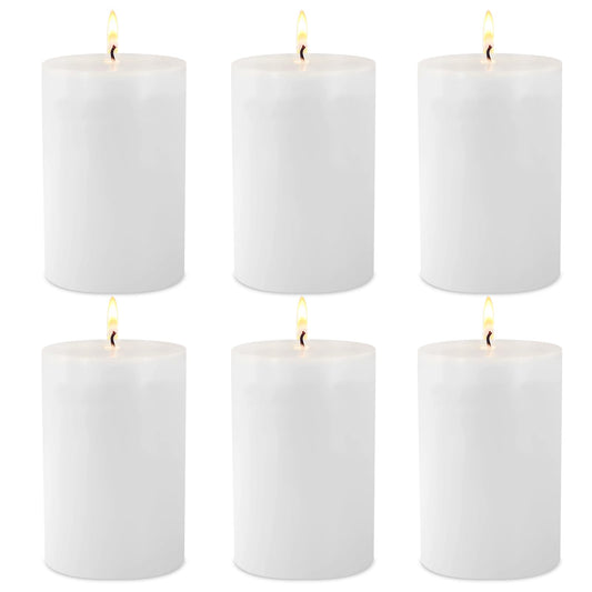 2.75“ x 4” Hand Poured Unscented Candles, Dripless Pillar Candles Set of 6, Long Burning, Clean and Neat, Burn Time Approx. 90 Hours, Rustic, Weddings, Dinner Parties, Christmas, and Home Décor