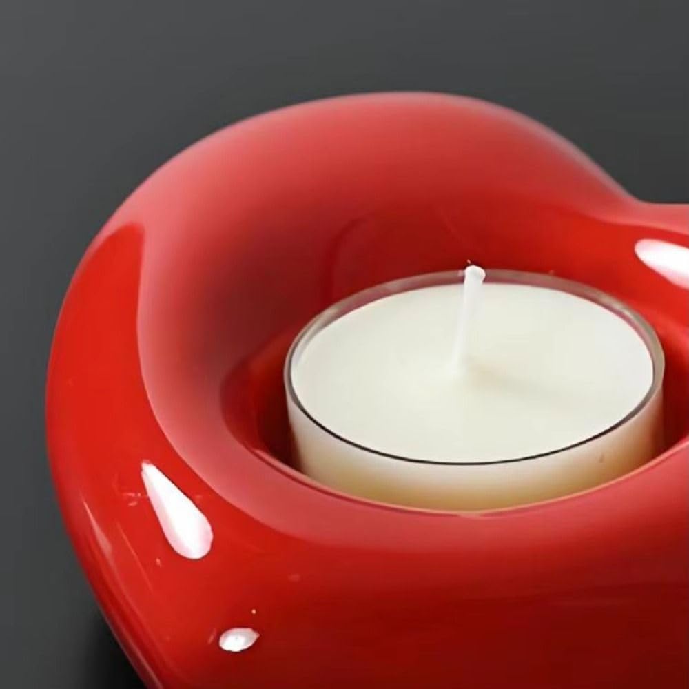 Leadigol Heart Candle Holder, Heart Shaped Ceramic Candlestick Holder, Aromatherapy for Valentines Day Anniversary Birthday Decor Gift(Bright Red)