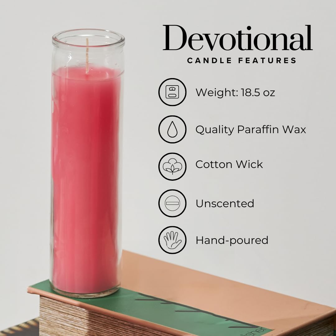 Simply Soson 2x8 inch Pink Devotional Candles in Glass Jar - 1 Piece - 90 Hours – Prayer Candle - Tall Pillar Candles for Religious, Memorials, Party Decor