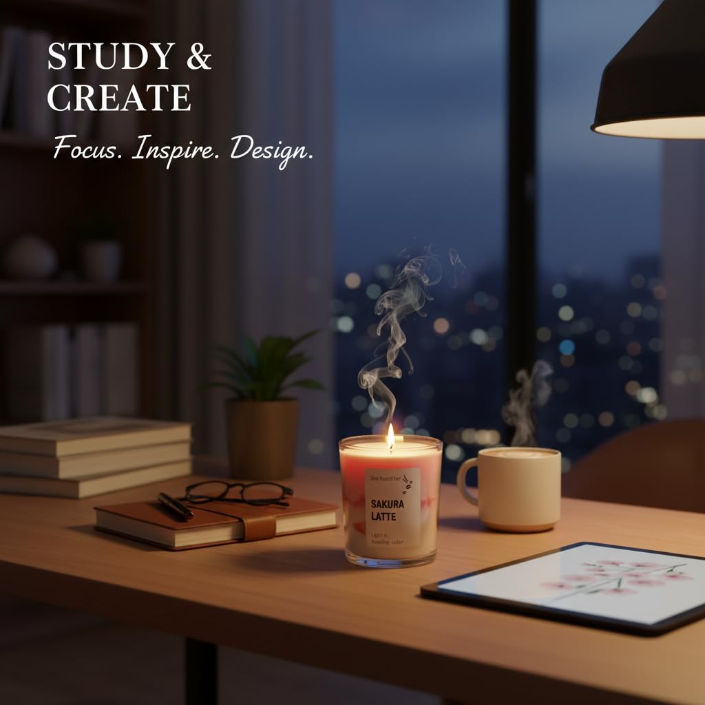 SRCVYLT Coffee Candles Glass Cup Made of Soy Wax, Jelly Candles Gifts for Women Men Coffee Lovers Room Decor (Cherry Blossom)