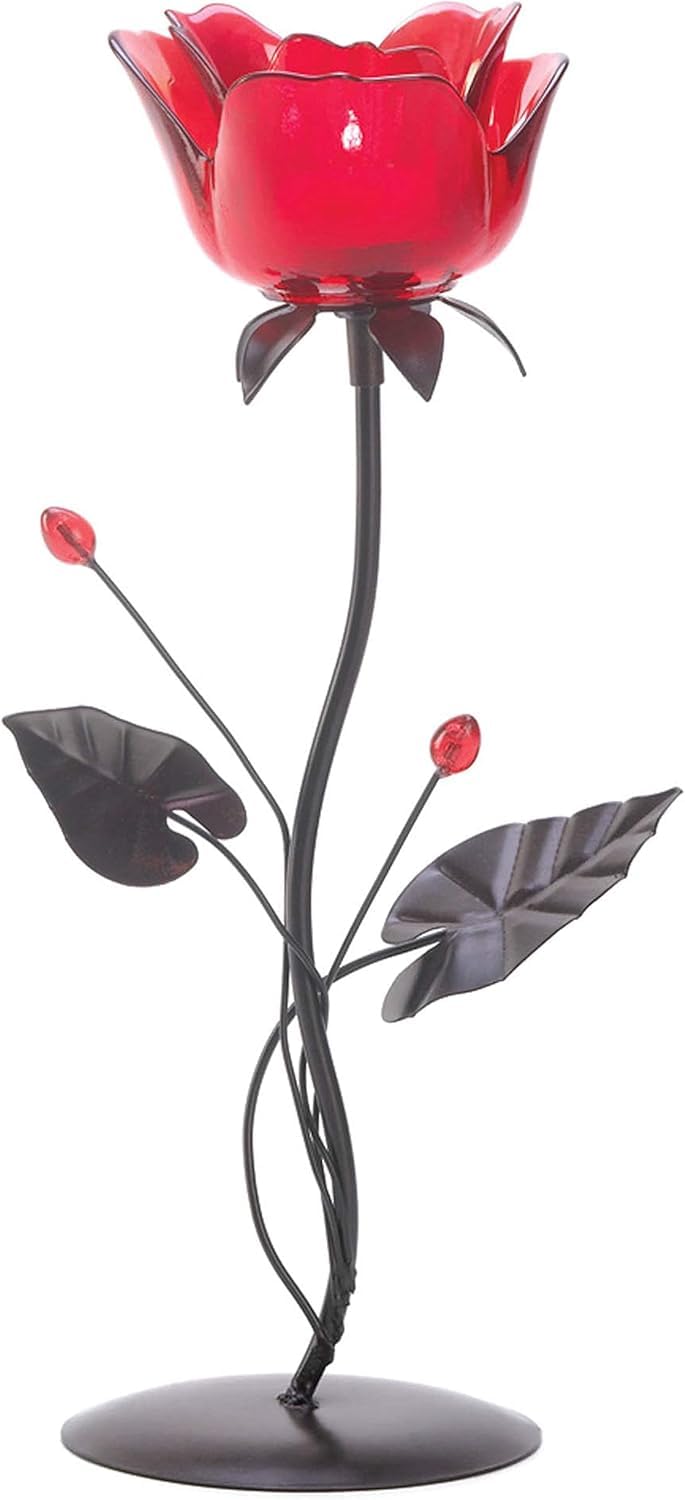 Zingz & Thingz Beauty in The Petals Collection Floral Tealight Candle Holder, 5x4.125x12.5, Romantic Rose