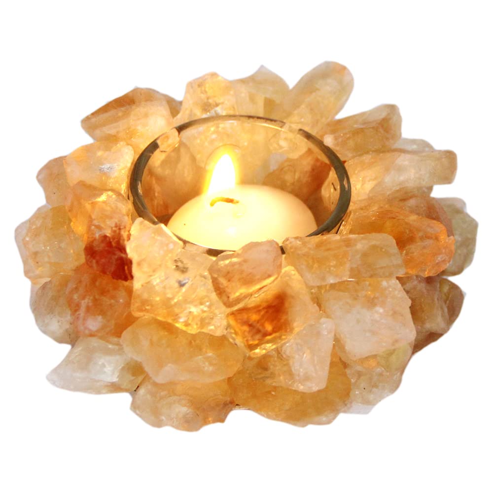 Set of 2 Natural Citrine Rough Stone Votive Candle Holder Tealight Quartz Crystal Healing Gemstone Tealight Holder Home Decor Reiki Stone