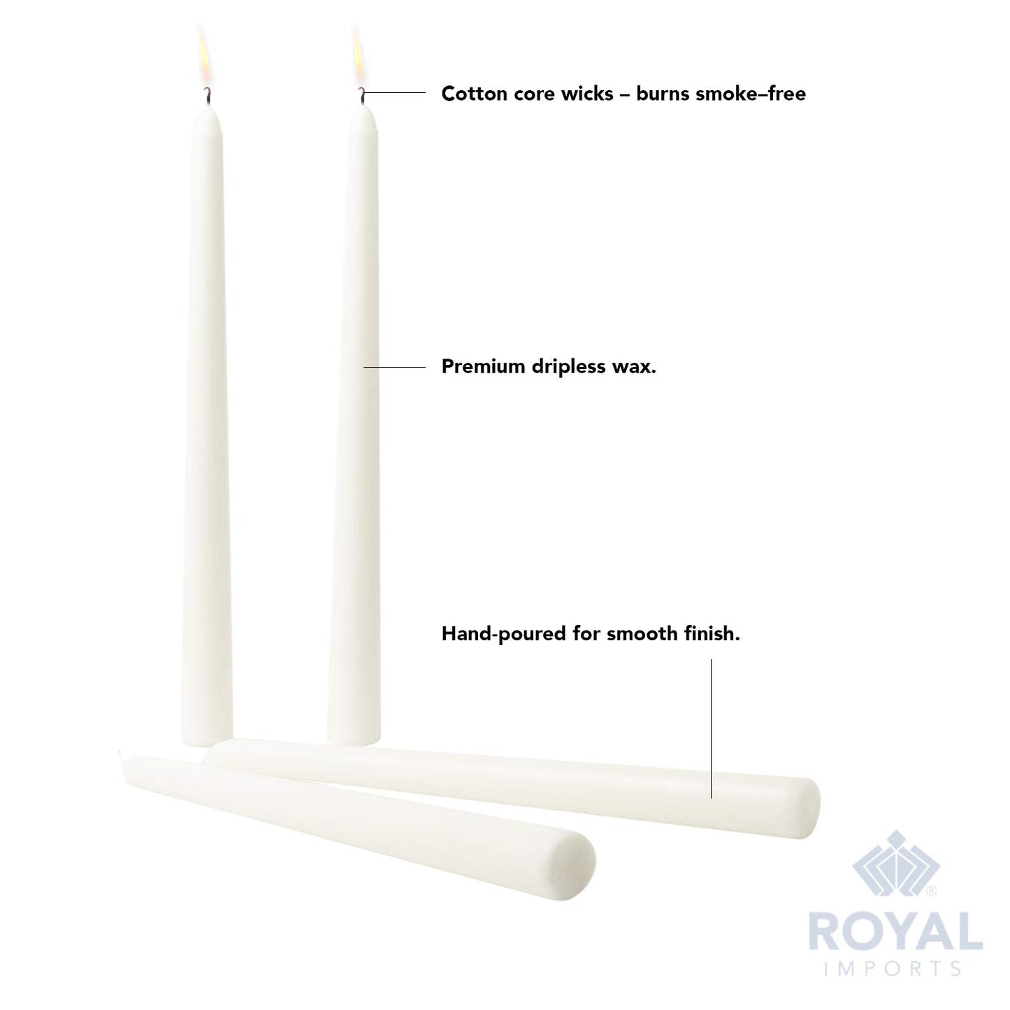 Royal Imports Unscented Taper Candles, Elegant Premium Quality, Dripless & Smokeless, Hand-Dipped Dinner Candles for Wedding, Holiday, Home Decor - 7 Hour Burn Time - Set of 36 (10 Inch, White)