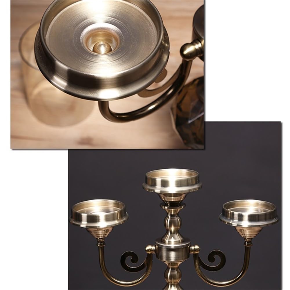 Candlestick Holders Retro Metal Glass Three-Head Candlestick Light Luxury Home Decoration Ornaments Candle Holder Candle Holders(Large)