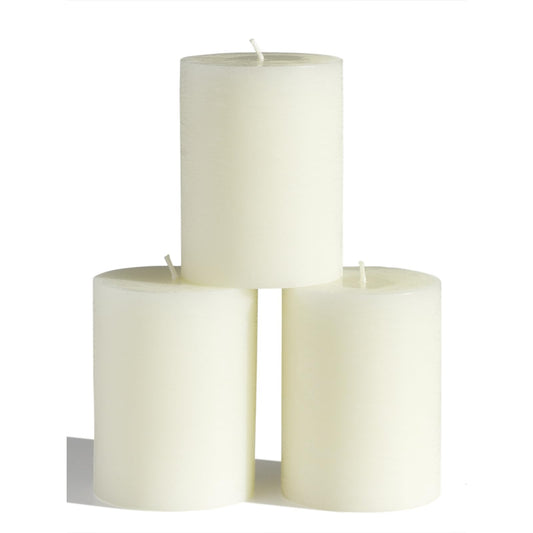 CANDWAX 3x4 inch Pillar Candles Set of 3 – Unscented Dripless Rustic Ivory Candles for Home Decor, Weddings, Table Settings