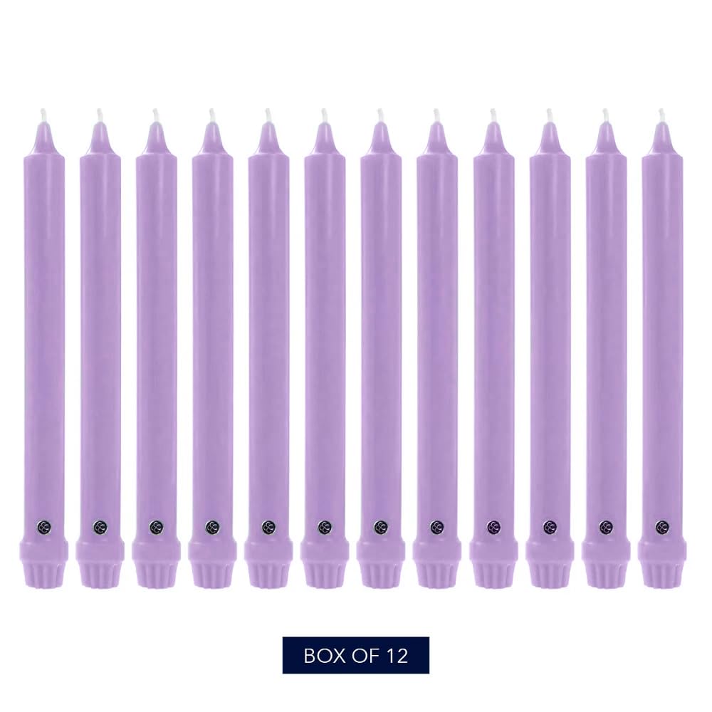 Colonial Candle Unscented Taper Candle, Classic Collection, Lilac, 12 in, Pack of 12 - Up to 10 Hours Burn