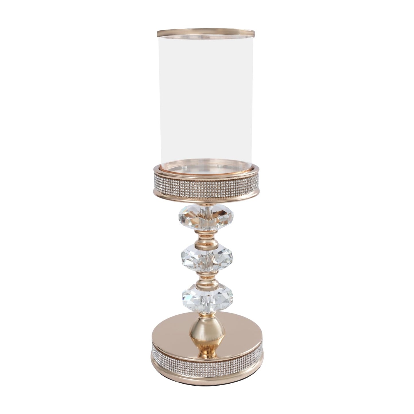 Candle Holder, Crystal Candlesticks Holder Set, Tabletop Pillar Candle Holders for Wedding, Parties, Events, Chirstmas, Home Decor, Table Centerpieces (Gold 03, L)
