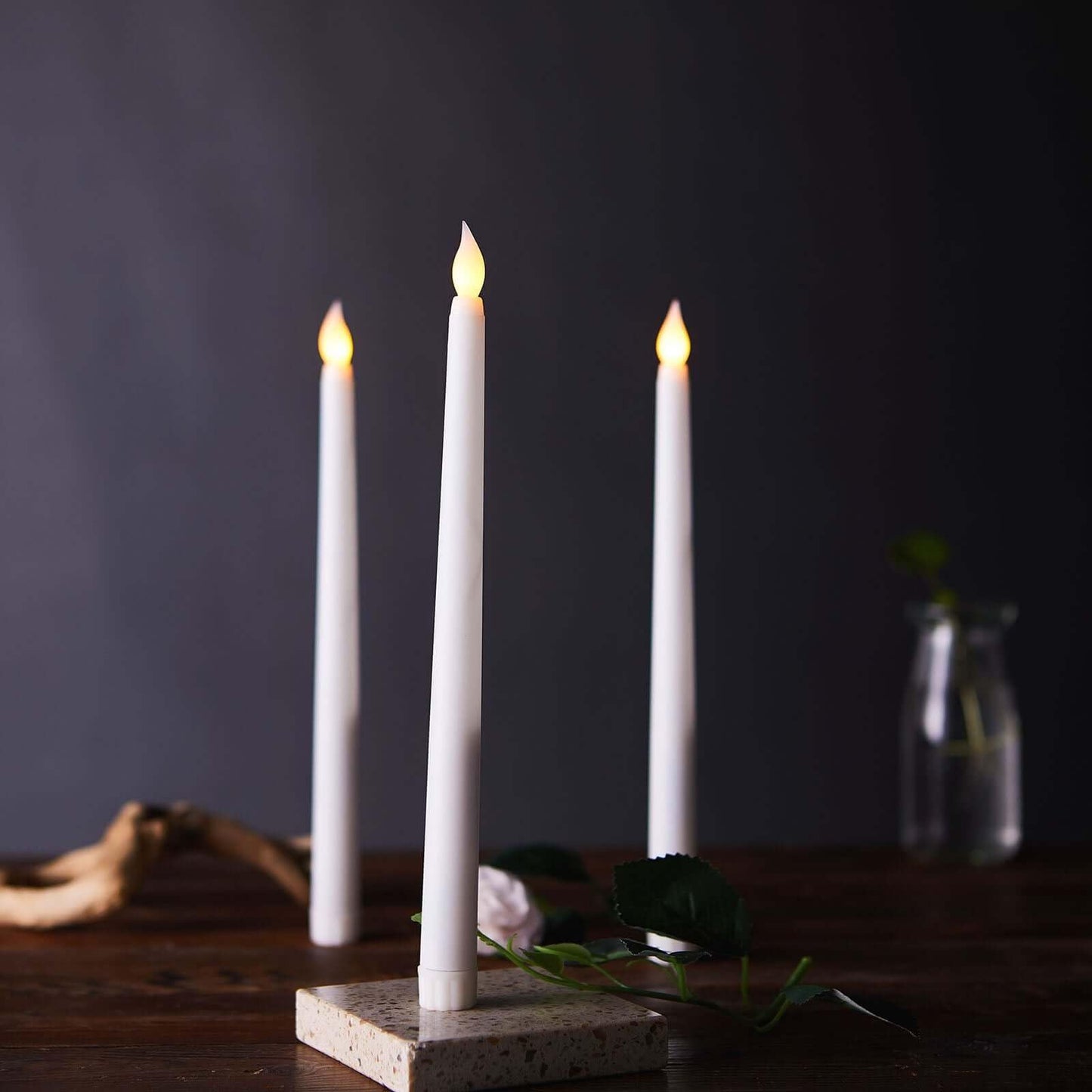 Efavormart Set of 3 | 11" White Flickering Flameless LED Taper Candles, Battery Operated Classic Warm Glow Candles for Church, Wedding & Home Decor