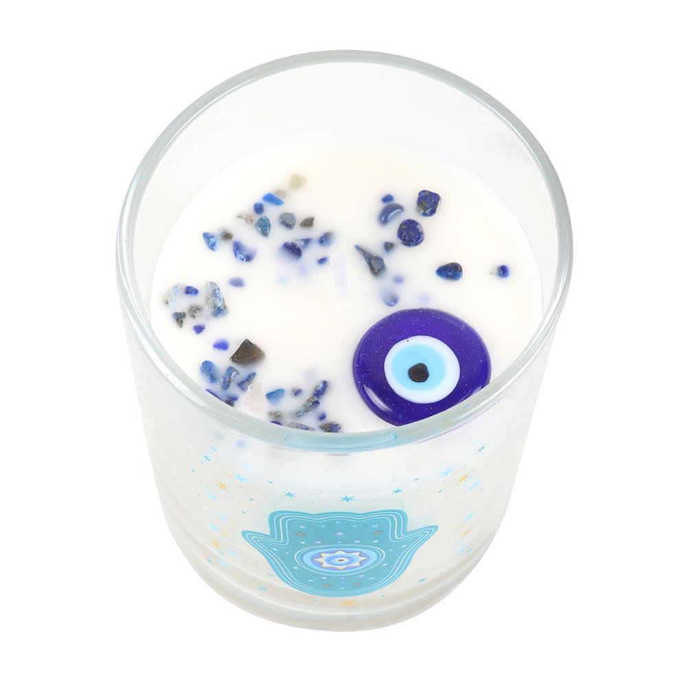 Hamsa White Rose Crystal Candle | 48 Hour Burn | Protective Spiritual Decor | Mystical Gift | Star Accent Glass Jar