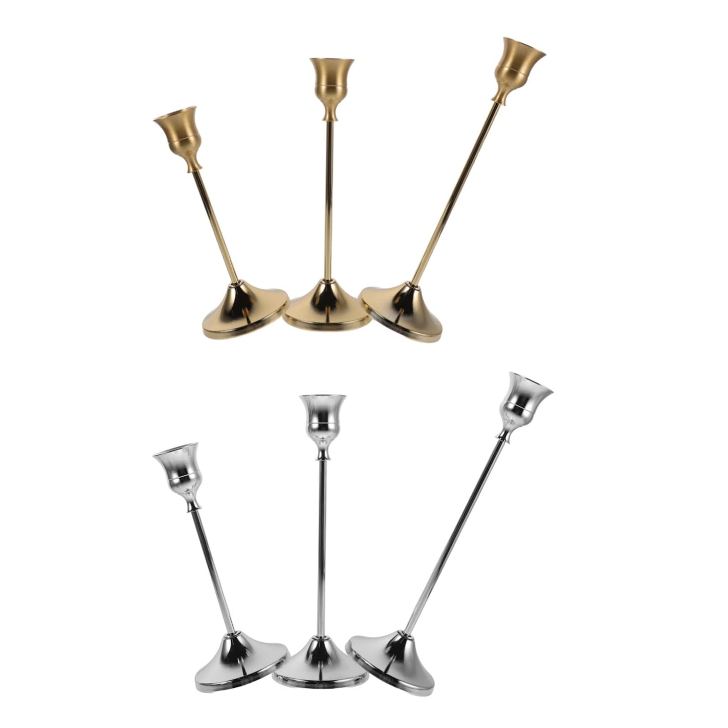 Ipetboom 6pcs European Style Taper Candle Holders Set, Alloy Metal Stable Candle Display with Polished Finish, Elegant Vintage Carved Design for Wedding Table Centerpiece and Holiday Event