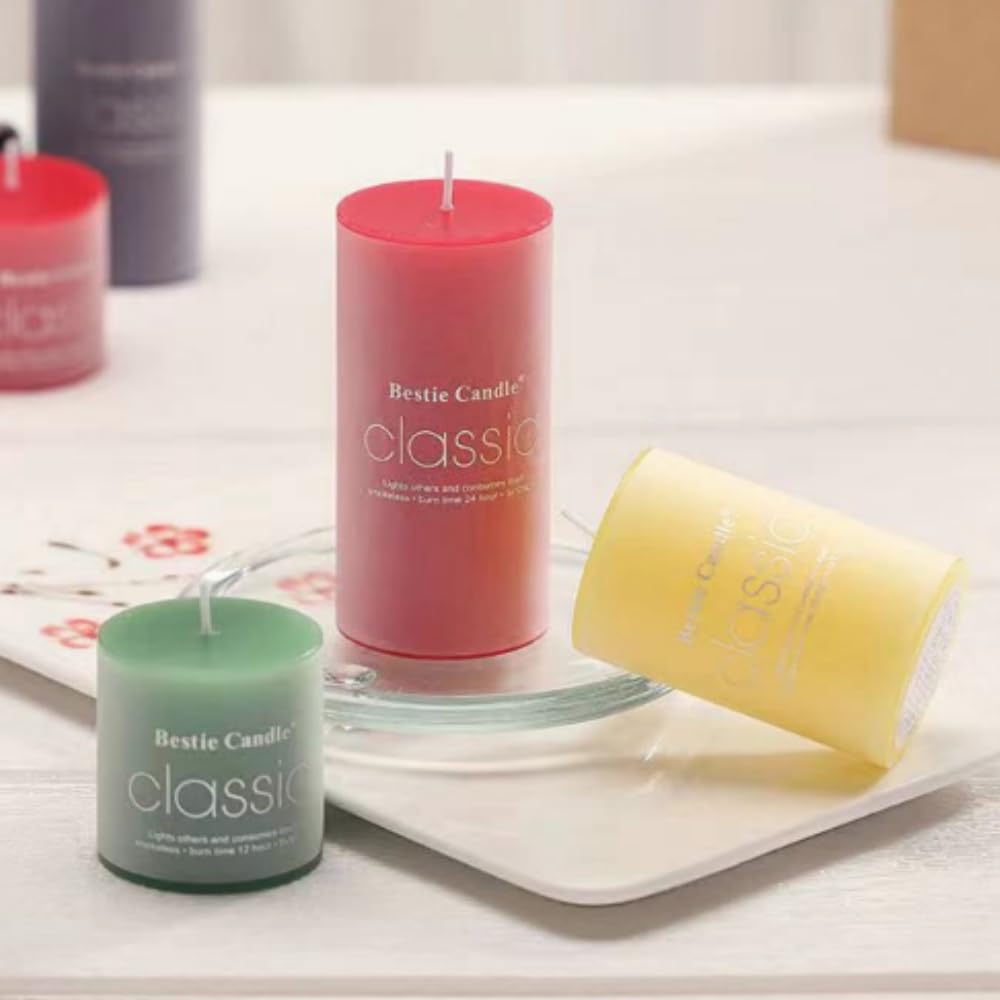 OUKEYI 8 Pack 2x3'' Hand Poured Scented Dripless Pillar Candles, Soy Candles, Non-Toxic, Smokeless, Lasting Clean Burning Candles, for Home Décor, Bathroom, Wedding Decorations ﻿, OUKEYI-100990