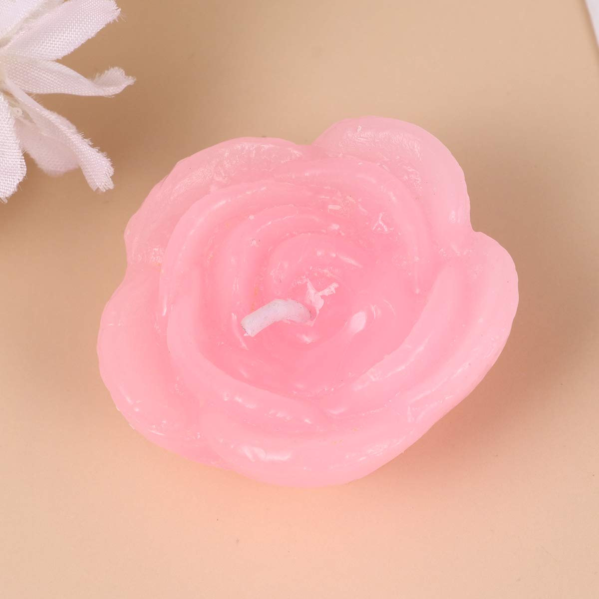Decorative Candle Light- 12pcs Pink Rose- Shaped Candles Floating Flower Candle Home Decor for Wedding Party Bedroom