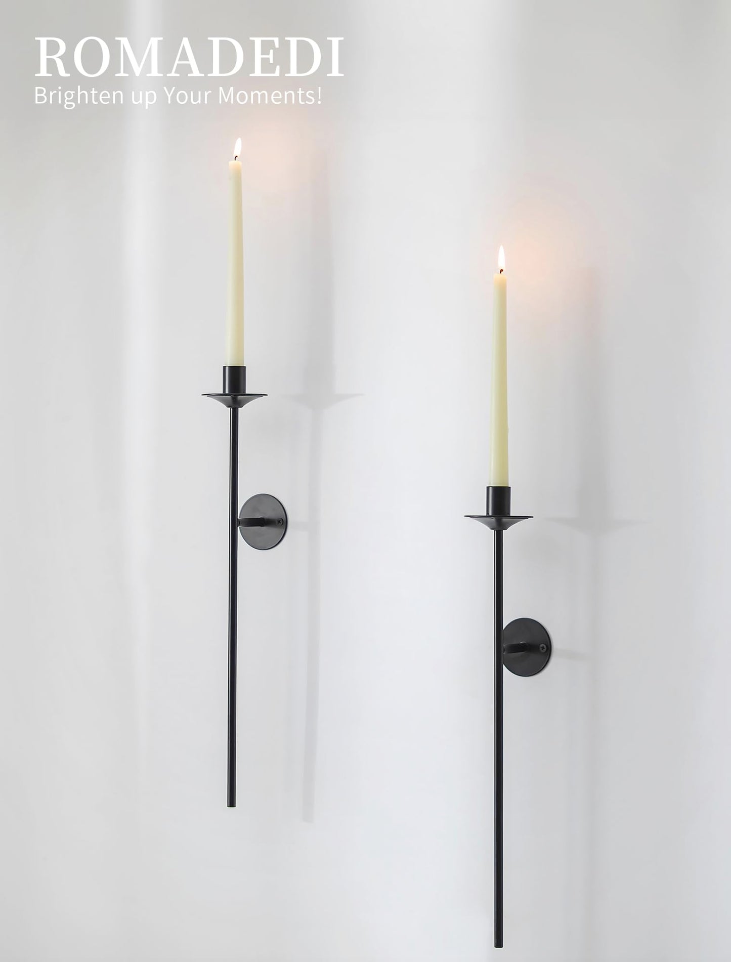Romadedi Wall Candle Sconce Black - Set of 2 Mount Metal Wall Sconces for Candlestick Taper Holders for Farmhouse Living Room Mantel Fireplace Bathroom Office Decor