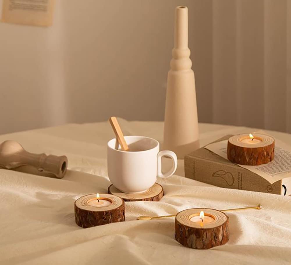 Lawei 20 Pack Wooden Tealight Candle Holder, Wood Votive Tealight Holder Tealight Candlestick for Wedding Party Birthday Holiday Decoration