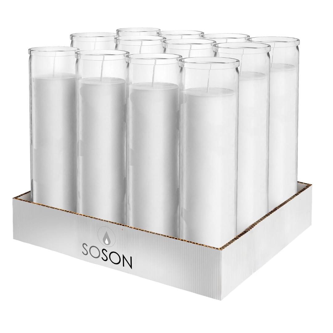 Simply Soson 2x8 inch White Devotional Candles in Glass Jar - 12 Pack - 90 Hours – Prayer Candle - Tall Pillar Candles for Religious, Memorials, Party Decor