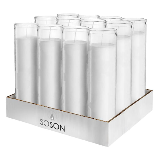 Simply Soson 2x8 inch White Devotional Candles in Glass Jar - 12 Pack - 90 Hours – Prayer Candle - Tall Pillar Candles for Religious, Memorials, Party Decor