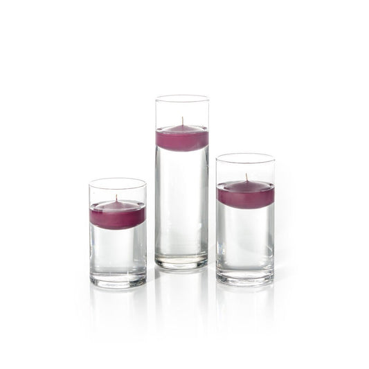 yummi Set of 18 Floating Candles and Cylinder Vases - Magenta