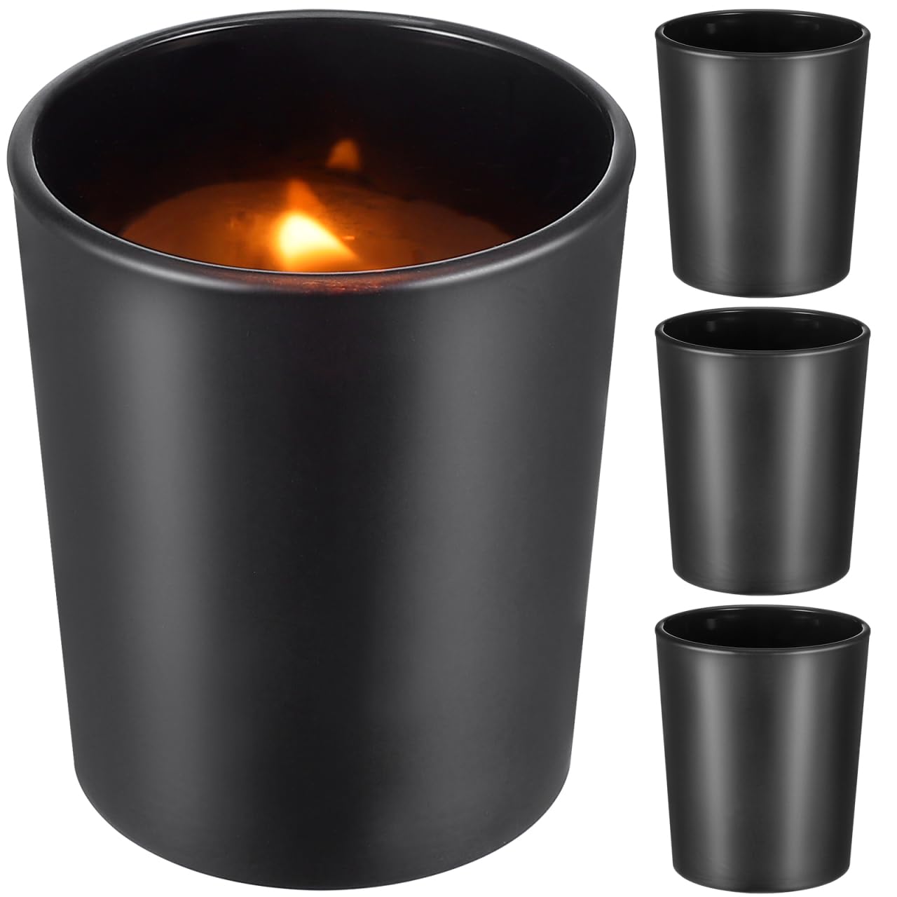 Healifty Matte Black Candle Holders, Set of 4 2-Inch Votive Glass Vessels for Table Centerpiece, Frosted Tealight Cups for Valentine’s Day and Modern Wedding Decor