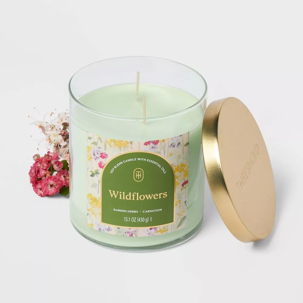 Threshold 2-Wick Lidded Glass Jar Candle (15.1oz, Wildflowers)
