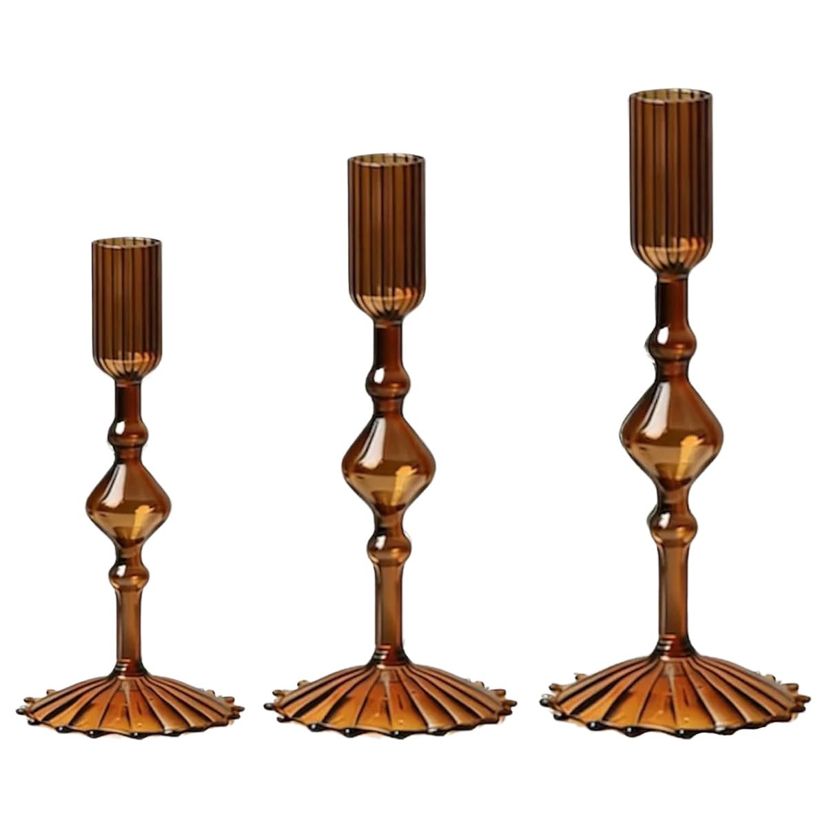 Mineaud 3Pcs Glass Candlestick Holders Glass Taper Candle Holders Groovy Wavy Elegant Candle Stick for Home Party Decoration,Styled-Coffee