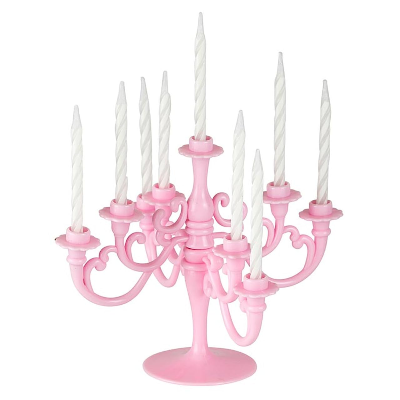 Slant Party Supplies - Birthday Candle Holder Candelabra Cake Topper, 5.5" H, Pink