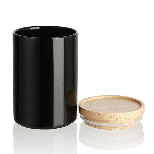 Sweejar Kitchen Canisters Ceramic Food Storage Jar, Stackable Containers with Airtight Seal Wooden Lid for Serving Ground Coffee, Tea, Sugar, Salt and More - 28 Fl Oz (Black)