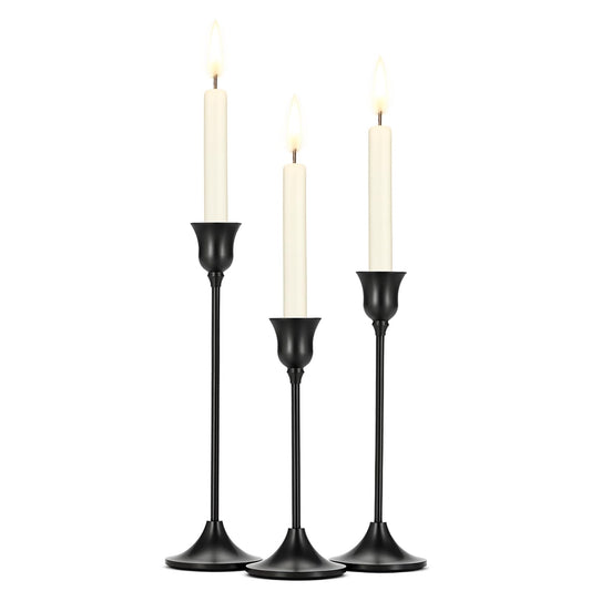 Tifanso Black Candle Stick Holder - 3PCS Taper Pillar Tall Candlestick Holders, Metal Vintage Decor, Dinner Table Dining Room Centerpieces Decorations for Wedding Fireplace Mantel Housewarming Gift