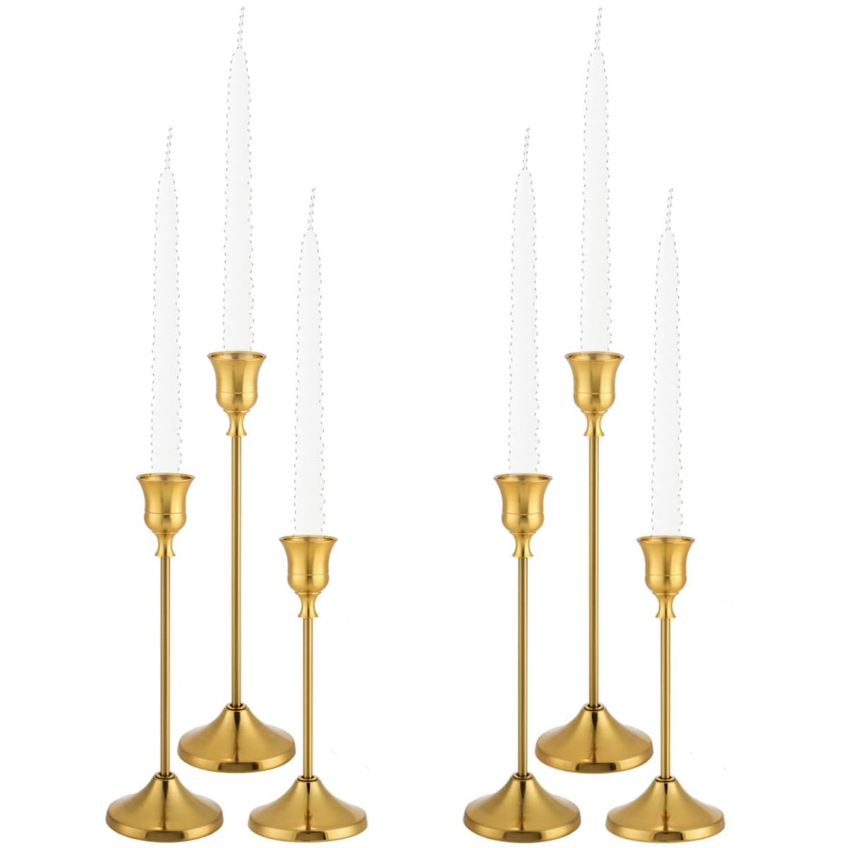 Tunyet Candlestick Holders, 6PCS Metal Taper Candle Holder, Brass Gold Candle Holders for Candlesticks, Candle Holder for Wedding Fireplace Mantel Housewarming Gift
